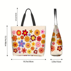 Vintage Flower Print Tote Bag Classic Shoulder Lightweight Shopping Bag