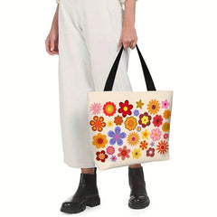 Vintage Flower Print Tote Bag Classic Shoulder Lightweight Shopping Bag