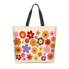 Vintage Flower Print Tote Bag Classic Shoulder Lightweight Shopping Bag