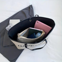 Canvas Tote Bag Letter Graphic Shoulder Bag Women's Handbag