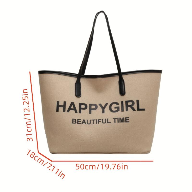 Canvas Tote Bag Letter Graphic Shoulder Bag Women's Handbag
