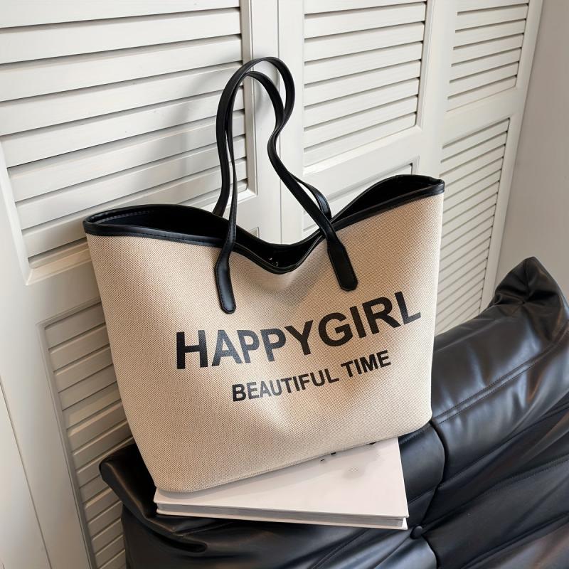 Canvas Tote Bag Letter Graphic Shoulder Bag Women's Handbag