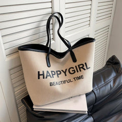 Canvas Tote Bag Letter Graphic Shoulder Bag Women's Handbag