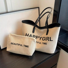 Canvas Tote Bag Letter Graphic Shoulder Bag Women's Handbag