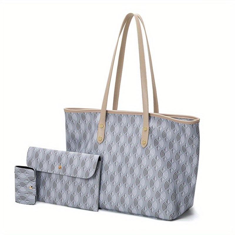 Geometric Pattern Tote Bag Set Stylish Shoulder Bag With Purse
