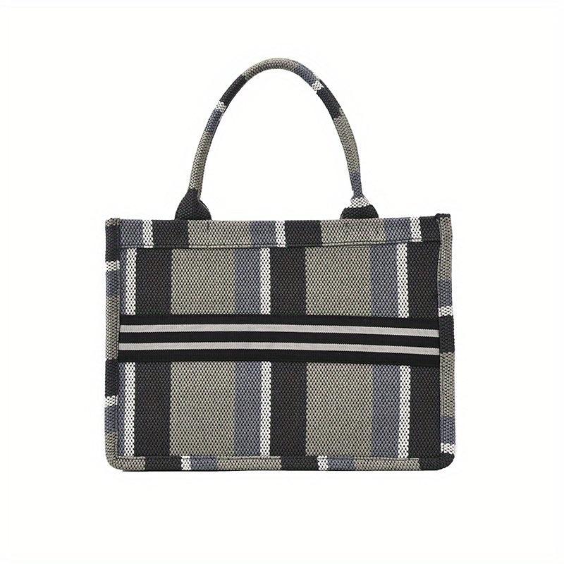 Striped Canvas Tote Bag Large Capacity Shoulder Bag Women's Commuter Handbag