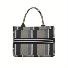Striped Canvas Tote Bag Large Capacity Shoulder Bag Women's Commuter Handbag