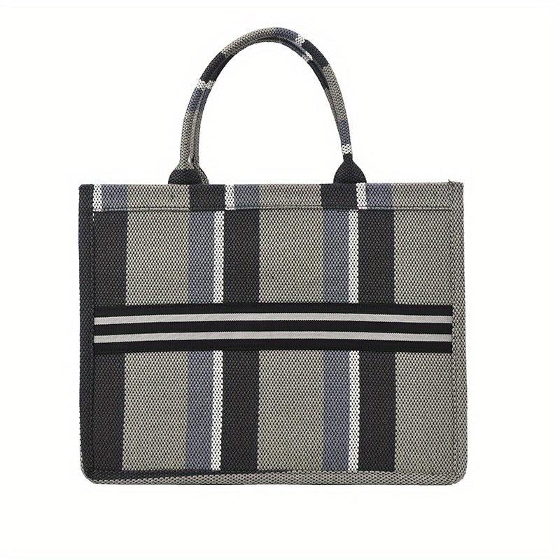 Striped Canvas Tote Bag Large Capacity Shoulder Bag Women's Commuter Handbag