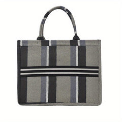 Striped Canvas Tote Bag Large Capacity Shoulder Bag Women's Commuter Handbag