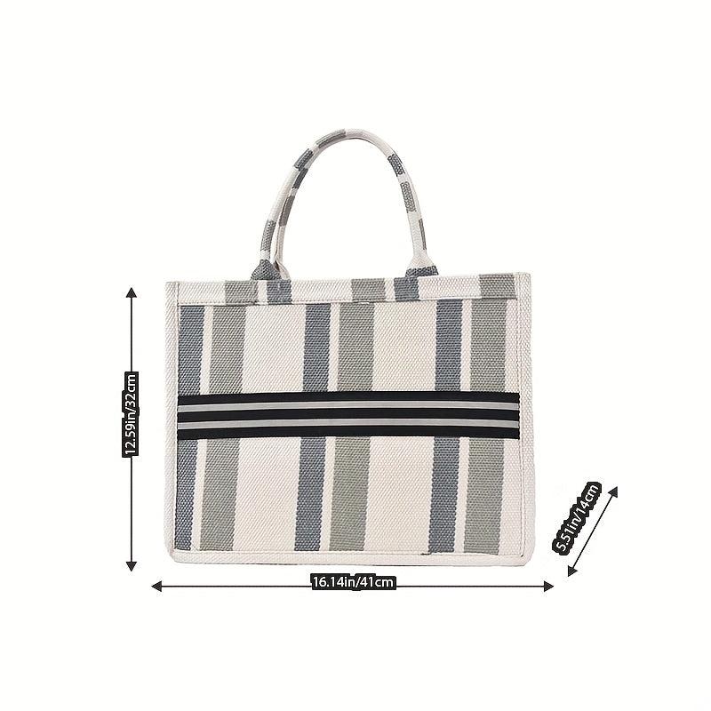 Striped Canvas Tote Bag Large Capacity Shoulder Bag Women's Commuter Handbag