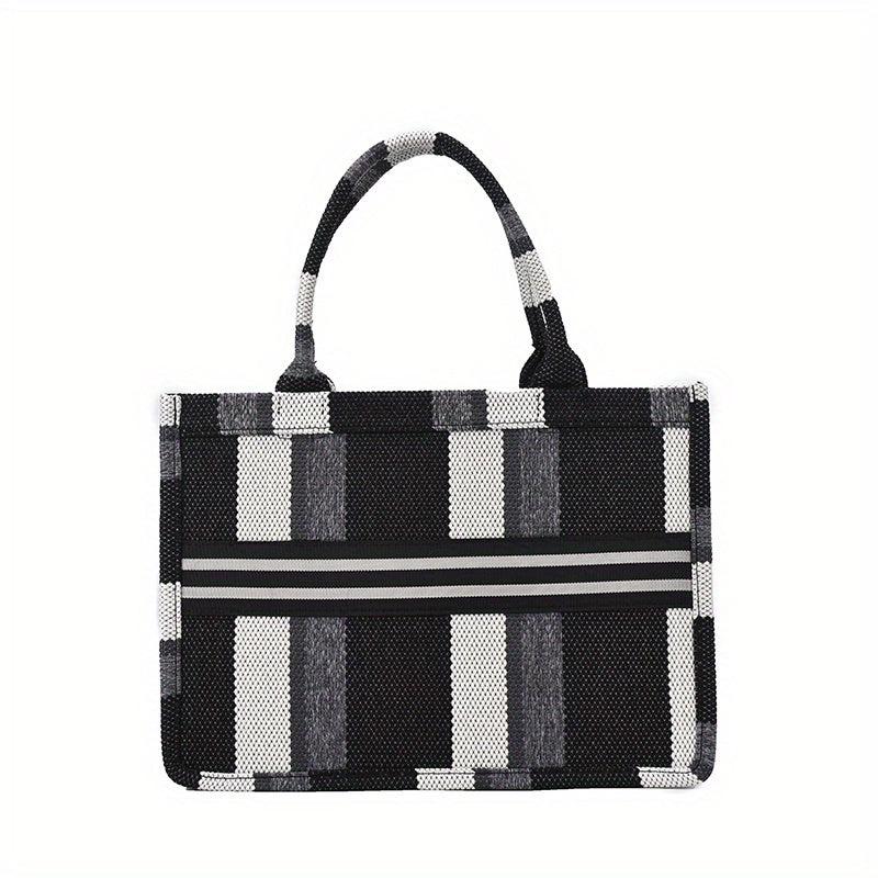 Striped Canvas Tote Bag Large Capacity Shoulder Bag Women's Commuter Handbag