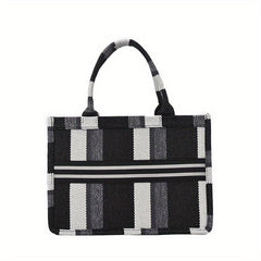 Striped Canvas Tote Bag Large Capacity Shoulder Bag Women's Commuter Handbag