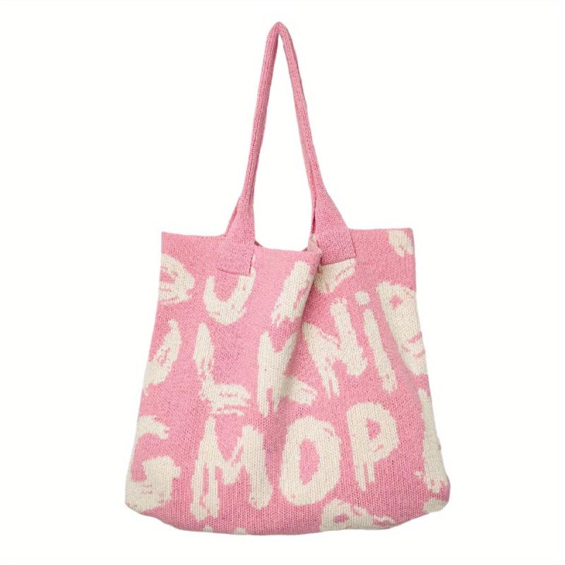 Letter Graphic Knitted Tote Bag Shoulder Handbag