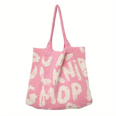 Letter Graphic Knitted Tote Bag Shoulder Handbag