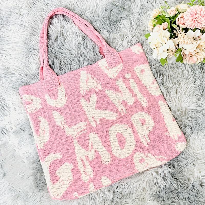 Letter Graphic Knitted Tote Bag Shoulder Handbag