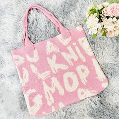 Letter Graphic Knitted Tote Bag Shoulder Handbag