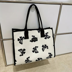 Bow Pattern Large Capacity Canvas Tote Satchel Bag