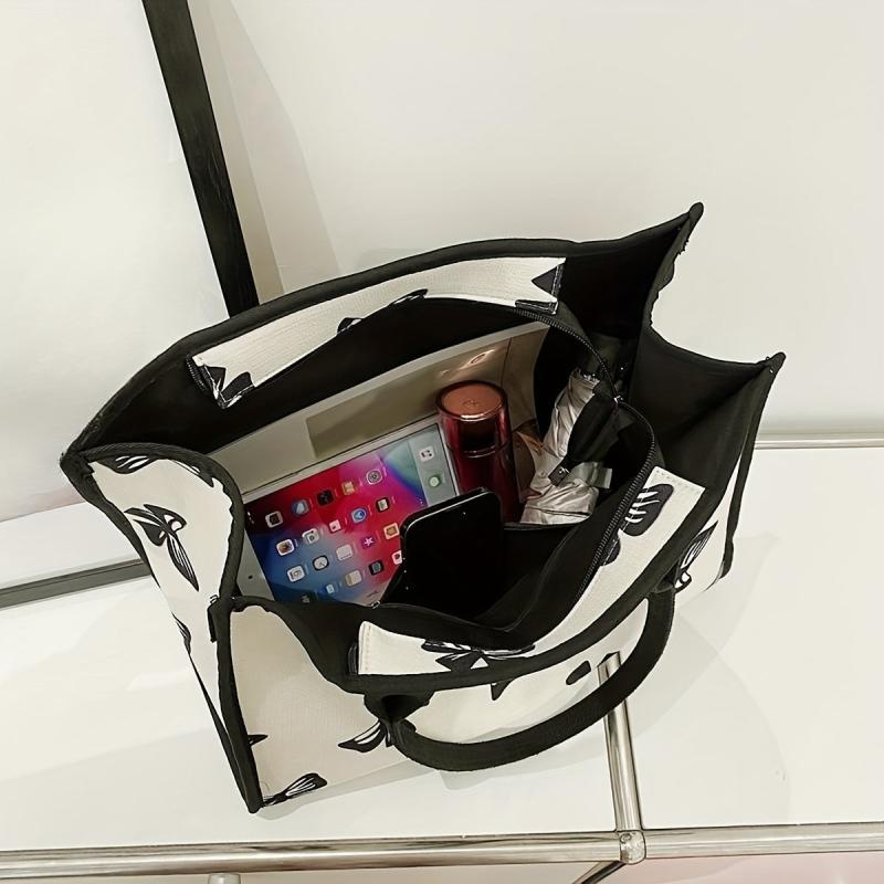 Bow Pattern Large Capacity Canvas Tote Satchel Bag