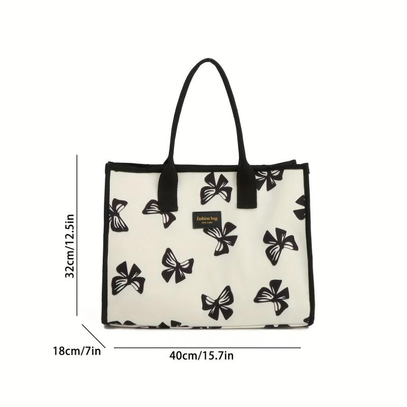 Bow Pattern Large Capacity Canvas Tote Satchel Bag