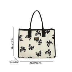 Bow Pattern Large Capacity Canvas Tote Satchel Bag