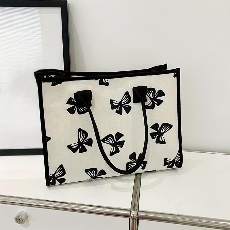 Bow Pattern Large Capacity Canvas Tote Satchel Bag