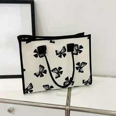 Bow Pattern Large Capacity Canvas Tote Satchel Bag