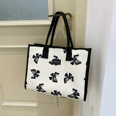 Bow Pattern Large Capacity Canvas Tote Satchel Bag