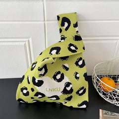 Heart Pattern Crochet Bag Colorblock Knitted Wrist Bag