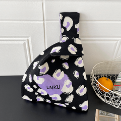Heart Pattern Crochet Bag Colorblock Knitted Wrist Bag