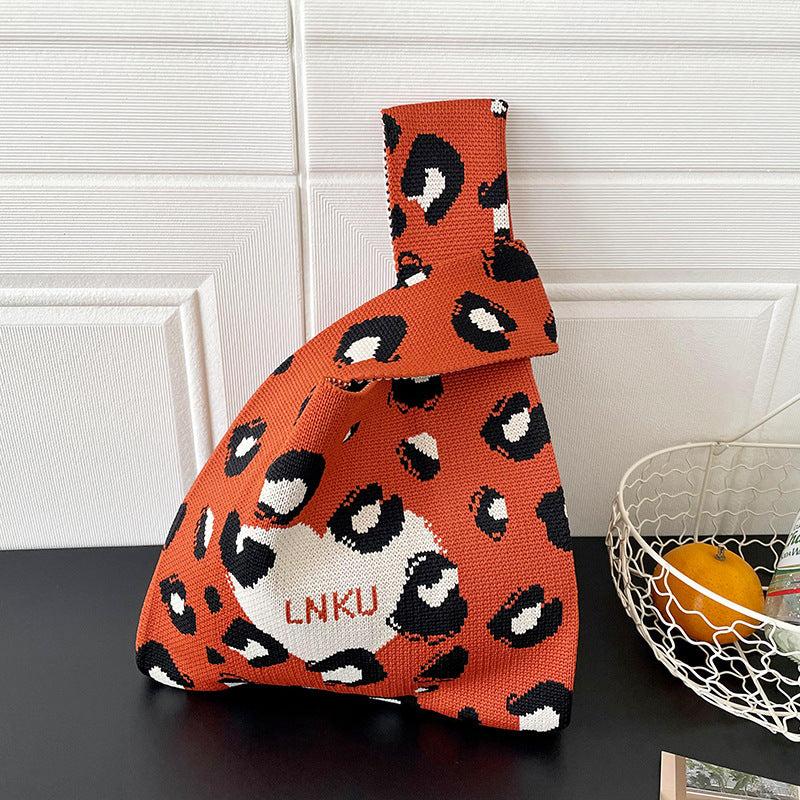 Heart Pattern Crochet Bag Colorblock Knitted Wrist Bag