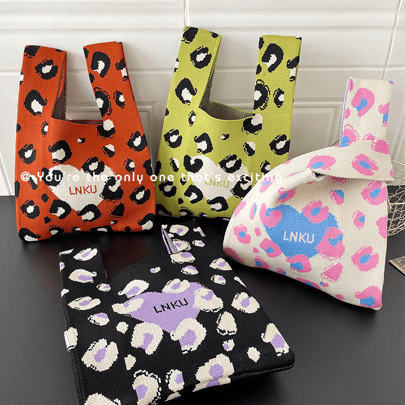 Heart Pattern Crochet Bag Colorblock Knitted Wrist Bag