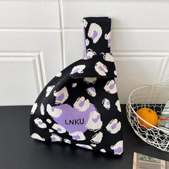 Heart Pattern Crochet Bag Colorblock Knitted Wrist Bag