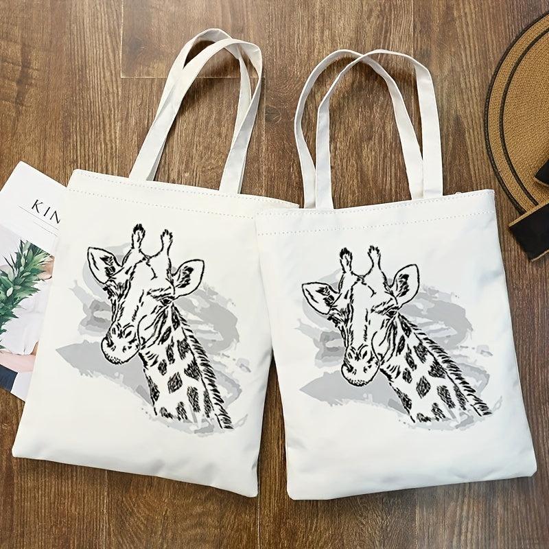 Giraffe Print Canvas Shoulder Bag Lightweight All Match Handbag