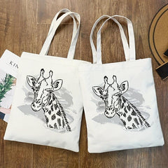 Giraffe Print Canvas Shoulder Bag Lightweight All Match Handbag