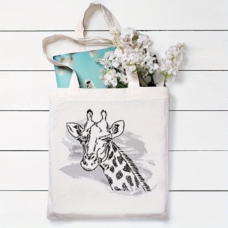 Giraffe Print Canvas Shoulder Bag Lightweight All Match Handbag