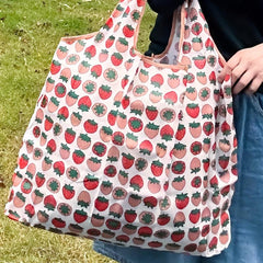 Cartoon Strawberry Pattern Shoulder Bag Lightweight Shopper Bag