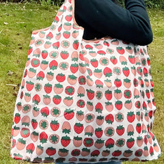 Cartoon Strawberry Pattern Shoulder Bag Lightweight Shopper Bag