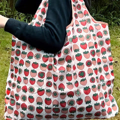 Cartoon Strawberry Pattern Shoulder Bag Lightweight Shopper Bag