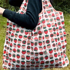 Cartoon Strawberry Pattern Shoulder Bag Lightweight Shopper Bag