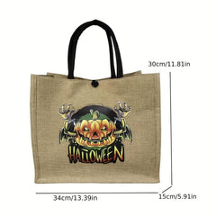 Halloween Funny Pumpkin Canvas Tote Bag With Clutch Purse