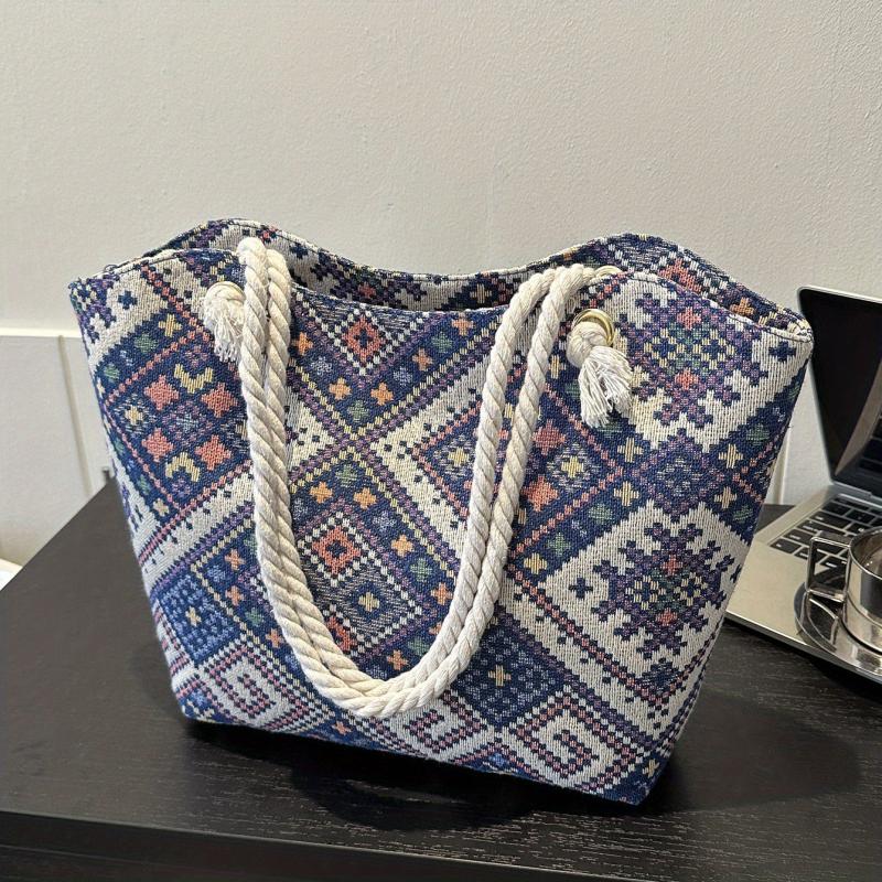 Vintage Geometric Tote Bag Ethnic Shoulder Bag Women's Handbag