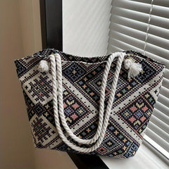 Vintage Geometric Tote Bag Ethnic Shoulder Bag Women's Handbag