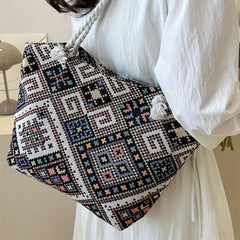 Vintage Geometric Tote Bag Ethnic Shoulder Bag Women's Handbag