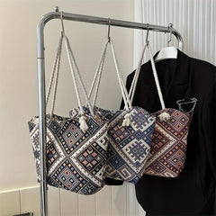 Vintage Geometric Tote Bag Ethnic Shoulder Bag Women's Handbag