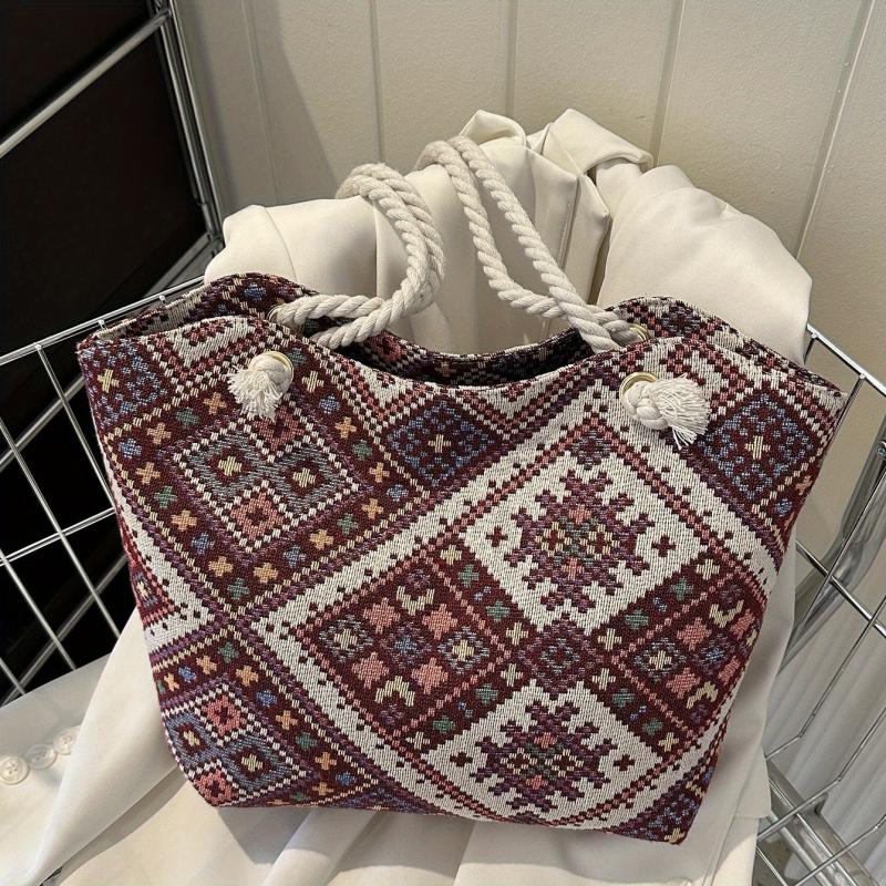 Vintage Geometric Tote Bag Ethnic Shoulder Bag Women's Handbag