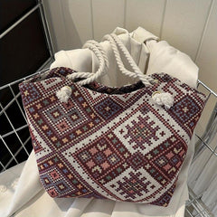 Vintage Geometric Tote Bag Ethnic Shoulder Bag Women's Handbag