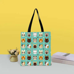 Kitten Print Canvas Tote Bag Cartoon Graphic Lightweight Shopping Bag