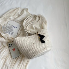 Summer Woven Tote Bag For Women Tassel Decor Shoulder Bag