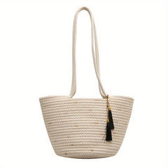Summer Woven Tote Bag For Women Tassel Decor Shoulder Bag