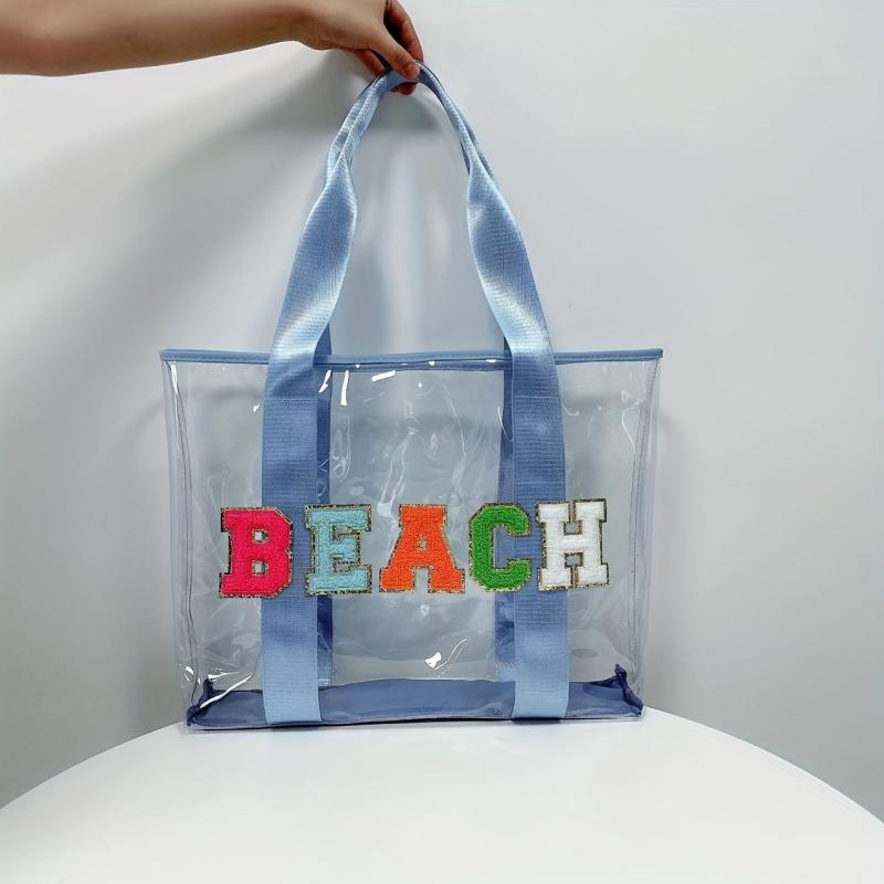 Chenille Letter Embroidery Tote Bag PVC Shoulder Beach Bag